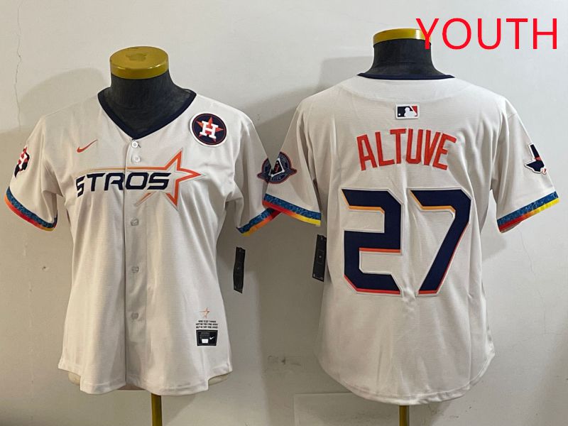 Youth Houston Astros #27 Altuve Cream Fourth generation Joint Name Nike 2025 MLB Jersey style 6